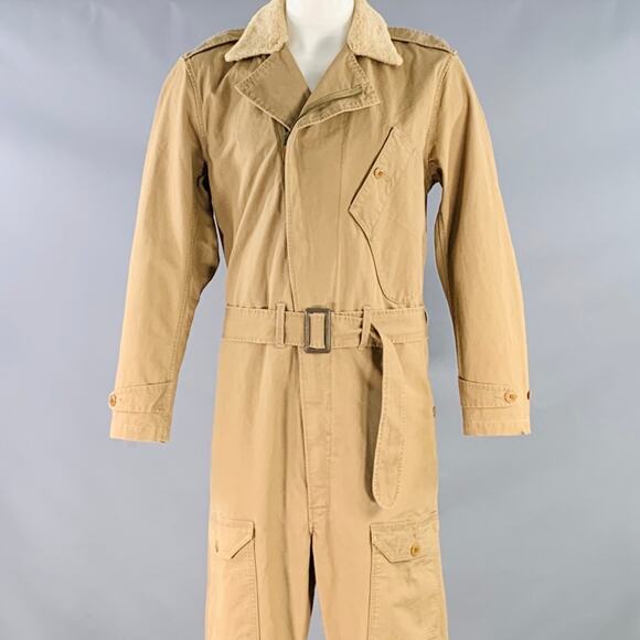 RALPH LAUREN  L Garment Experimental Khaki Cotton Belted Military Jumpsuit - Picture 1 of 7